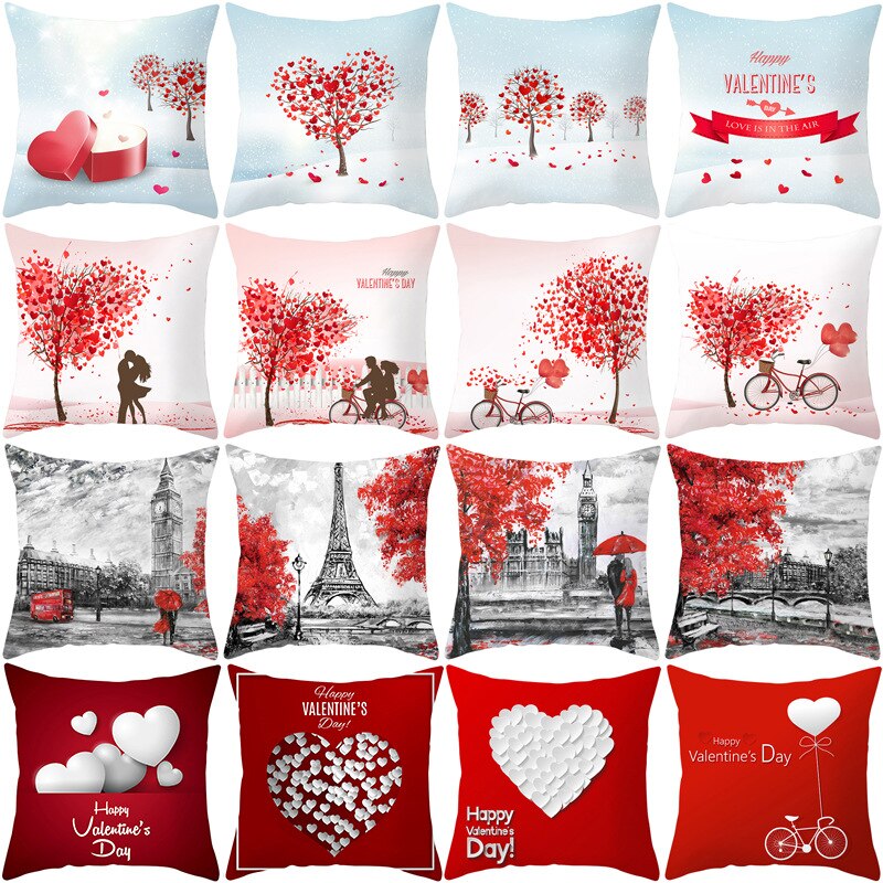 Cushion Cover Red Lovers Wedding Party Decorative Sofa Cover Case Seat Car Home Decor Throw Pillows 45x45cm Decor Home