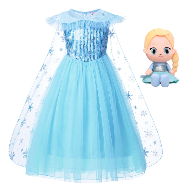 Frozen Girls Elsa Cosplay Dress Fancy Costume Girl Snow Queen Halloween Birthday Party Children Princess Clothes Cloak Disney