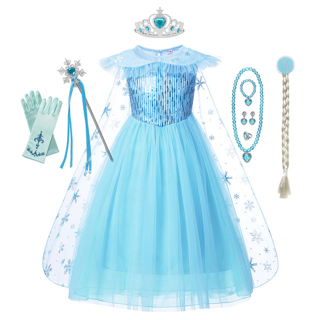 Frozen Mädchen Elsa Cosplay Kleid Kostüm Mädchen Schneekönigin Halloween Geburtstagsfeier Kinder Prinzessin Kleidung Umhang Disney
