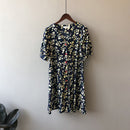 floral dress female summer High waist v-neck hubble-bubble sleeve Dresses 3077#