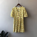 floral dress female summer High waist v-neck hubble-bubble sleeve Dresses 3077#