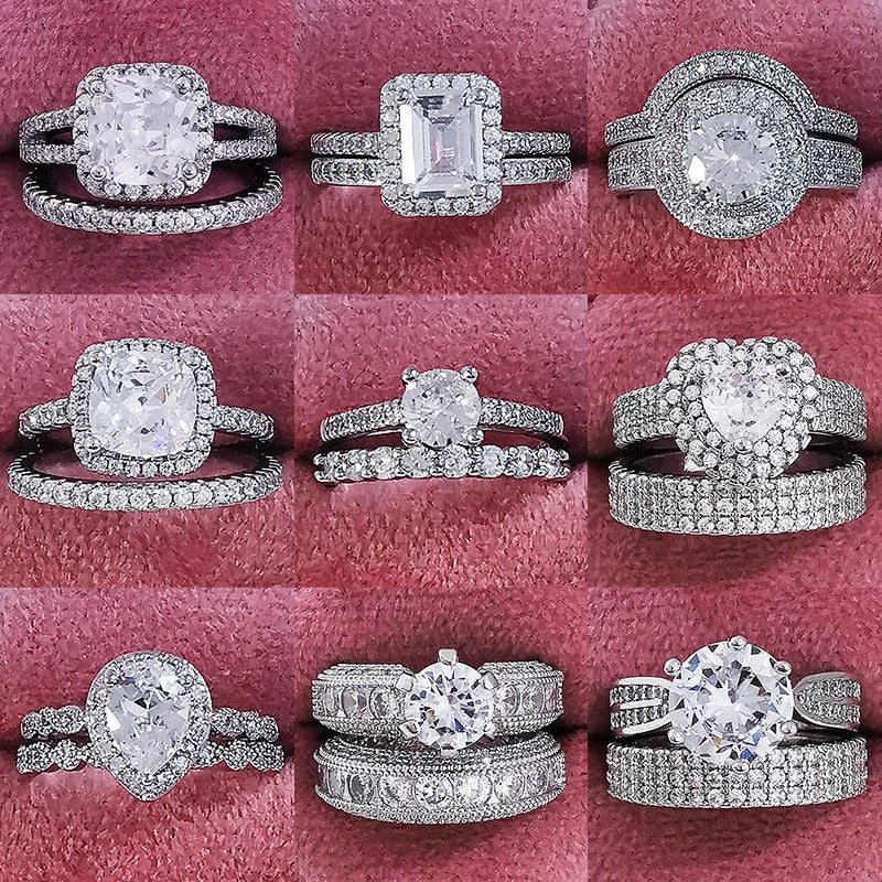 925 Sterling Silber Luxus mutige große Eheringe Set für Braut Frauen Verlobung afrikanischen Finger Weihnachtsgeschenk Schmuck R4428