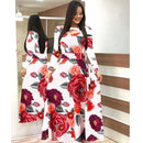 Women Short Sleeve Hollow Out O-neck Long Dress Summer Elegant Floral Printed High Waist Elastic Elegant Boho Robe Maxi Vestidos