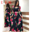 Women Short Sleeve Hollow Out O-neck Long Dress Summer Elegant Floral Printed High Waist Elastic Elegant Boho Robe Maxi Vestidos
