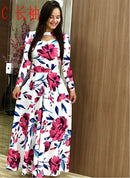 Women Short Sleeve Hollow Out O-neck Long Dress Summer Elegant Floral Printed High Waist Elastic Elegant Boho Robe Maxi Vestidos
