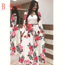 Women Short Sleeve Hollow Out O-neck Long Dress Summer Elegant Floral Printed High Waist Elastic Elegant Boho Robe Maxi Vestidos