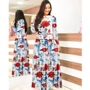 Women Short Sleeve Hollow Out O-neck Long Dress Summer Elegant Floral Printed High Waist Elastic Elegant Boho Robe Maxi Vestidos