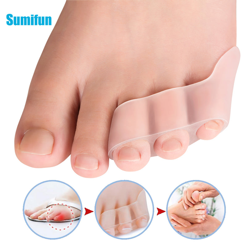 Alisador de Gel de silicona transparente, 2 uds., Protector de dedos para aliviar el dolor, herramientas para el cuidado de los pies, juanetes y dedos pequeños de tres agujeros
