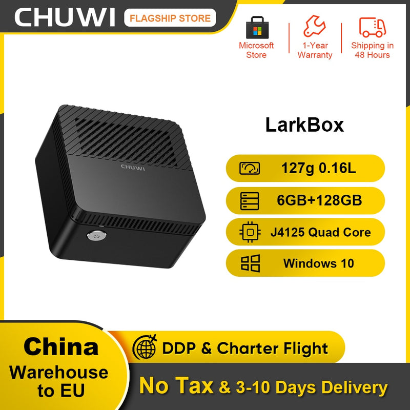 CHUWI LarkBox 4K Mini PC más pequeña del mundo Intel Celeron J4115 Procesador windows 10 sistema Quad core 6GB RAM 128G EMMC