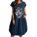 Women Casual O-Neck Short Sleeve Mid-Calf Summer Dress With Pocket Denim Basic Solid Dress Beach Party Loose Dress Holiday