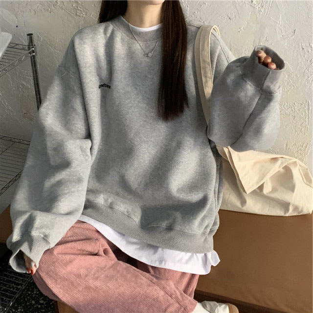 2021 Frühling und Herbst neue Spleißen Pullover Mode Korean dick und dünn Damen Sweatshirt Navy Grau Schwarz Rosa Damen Hoodi