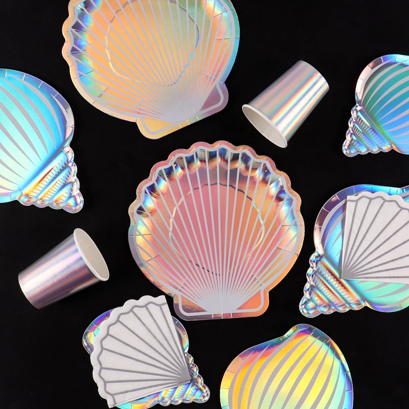 Mermaid Party Colorful Shell Disposable Tableware Summer Beach Under The Sea Party Little Mermaid Girls 1st Birthday Party Decor