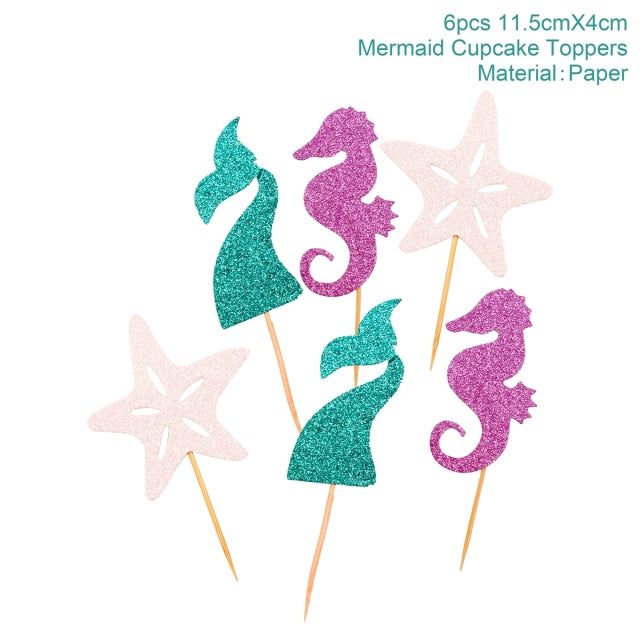 Vajilla desechable de concha colorida para fiesta de sirena, fiesta de verano en la playa bajo el mar, decoración para fiesta de cumpleaños para niñas pequeñas
