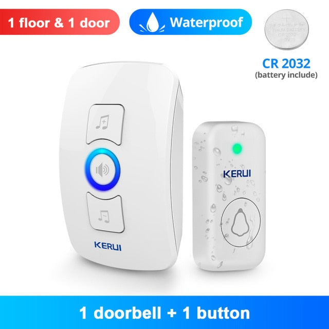 KERUI M525 Wireless Waterproof Doorbell Smart Home Security Welcome Chime Kit Door Bell Alarm LED Light Outdoor Button Battery