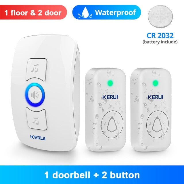 KERUI M525 Wireless Waterproof Doorbell Smart Home Security Welcome Chime Kit Door Bell Alarm LED Light Outdoor Button Battery