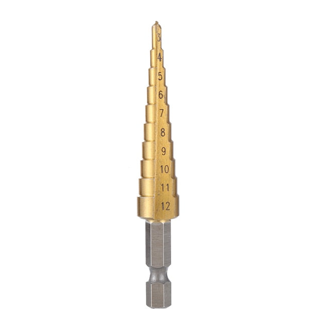 HSS Steel Titanium Step Drill Bit Hand Tool Sets 3-12 4-12 4-20 4-32mm Step Cone Cutt Woodworking Wood Metal Drill Bit Set