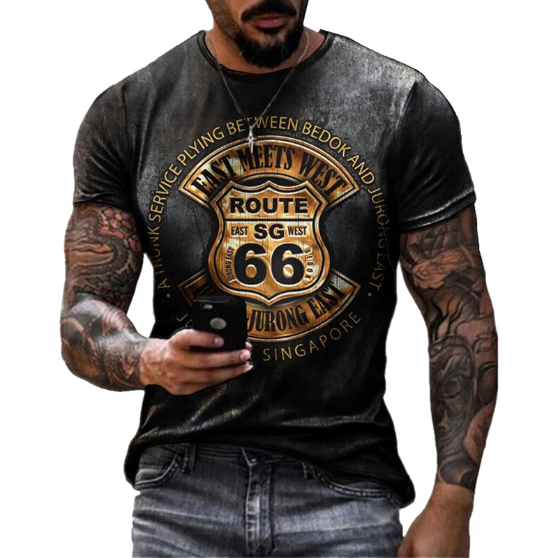 Sommer Neue Herren T-Shirts Übergroße Lose Kleidung Vintage Kurzarm Mode Amerika Route 66 Buchstaben Gedruckt O Kragen T-shirt