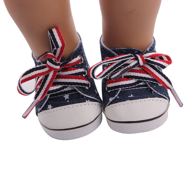 Zapatos de muñeca de lona de 7 cm, 14 estilos, accesorios de ropa para ropa de bebé nacido de 43 cm, muñeca americana de 18 pulgadas, juguete para niña de nuestra generación