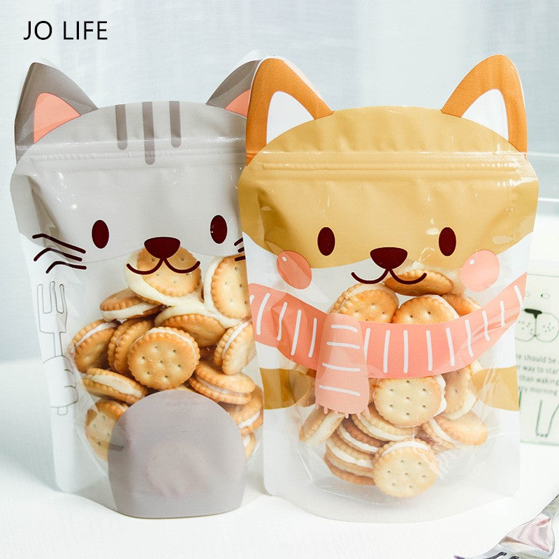 JO LIFE 10 Stück/Pack entzückende Kätzchen-Keks-Verpackung, versiegelnde Snack-Süßigkeitsbeutel, wiederverwendbare Keks-Reißverschluss-versiegelte frische Aufbewahrungsbeutel
