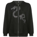 IAMSURE Butterfly Pattern Zipper Up Casual Loose 90s Hoodies Autumn y2k Fashion Long Sleeve Grey Oversize Sweatshirts For Women