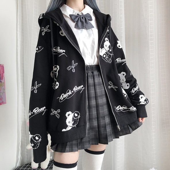 Gothic Mantel Sweatshirt Damen Mode Frühling 2021 Kleidung Ins Preppy Kawaii Hoodies Langarm Reißverschluss Hoodie Japanische Süße Tops