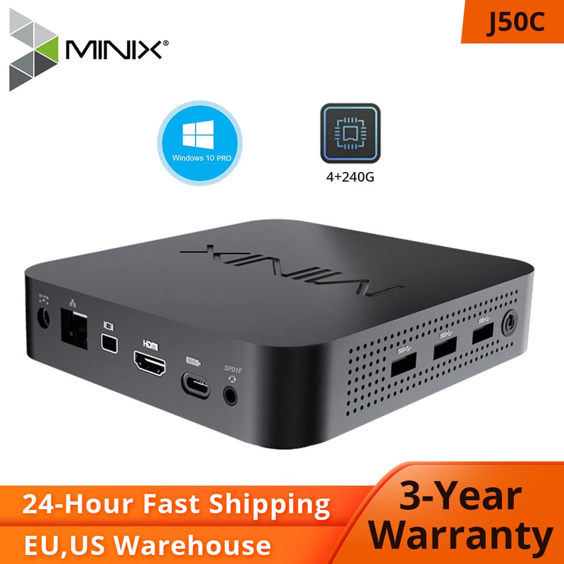 MINIX Mini-PC NEO J50C-4 Offizielle Windows 10 PRO SERIE Intel Pentium J5005 DDR4 4 GB/64 GB 4 GB/240 GB 8 GB/240 GB Vesa-Halterung