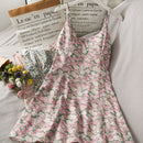 Retro Printed Sweet Style Mid-Length Beauty Back Suspender Dress for Women 2021 Summer Floral High Waist Slimming Dress