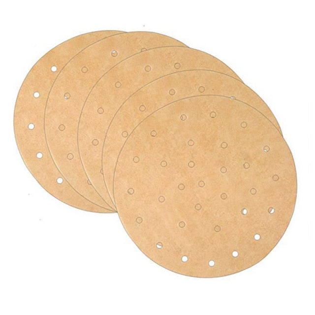 100pcs Air Fryer Liners Anti-stick Pad 6-9inch Bamboo Steamer Liners Premium PerforatedSilicon Paper Steaming Papers For Kitchen