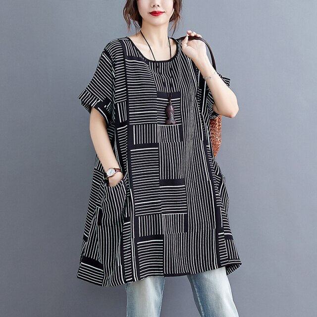 Plus Size plus Size 200 Jin Dress 2021 Summer New Style Fat Girl Slimming Loose Casual Mid-Length T-shirt Skirt Women
