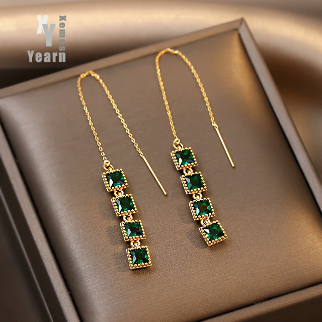 2020 New Elegant Hollow Out Zircon Flower Long Earrings Fashion For Woman Korean Jewelry Luxury Party Girl&