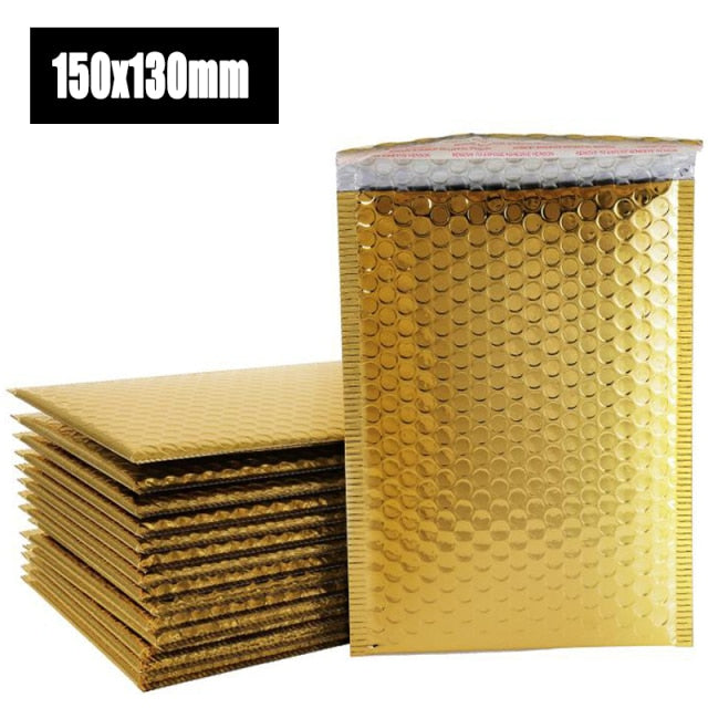 50 unids/lote de sobres de espuma con sello automático, sobres de envío acolchados con bolsa de correo de burbujas, paquetes de envío, negro, dorado y plateado