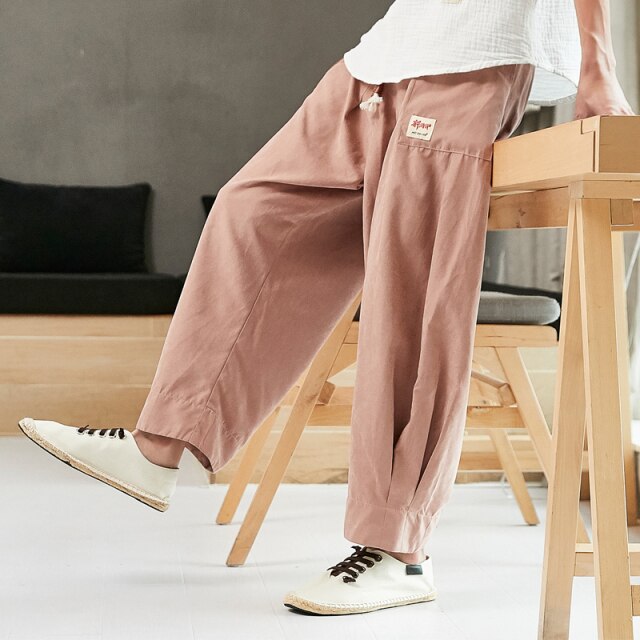 Autumn and Winter Straight Solid Color Lantern Pants Men's Washed Chinese Style Pants Loose Casual Pants Large Hanfu Improvement