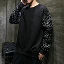 Autumn Winter Chinese Style Men's Hoodies Embroidered Pullover Round Neck Sweater Jacket Loose Large Long Sleeved Top
