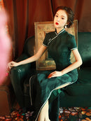 Oriental Dress Green Red Satin Cheongsam Plus Large Size Qipao Performance Cheongsams Traditional Qipao Dresses Chinese Dress