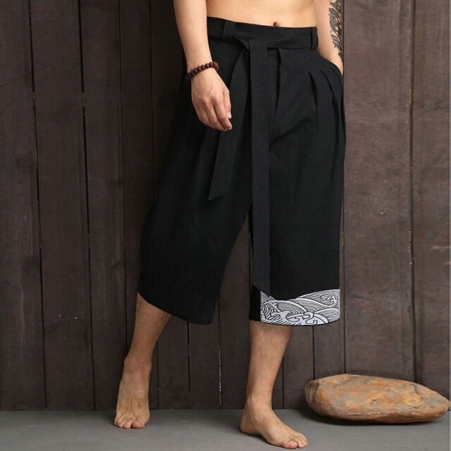 Chinesische traditionelle Hosen Männer asiatische Kleidung Badehosen beiläufige lose männliche Japan-Art Yukata-Hose-Leinen verkürzte Hosen KK3524