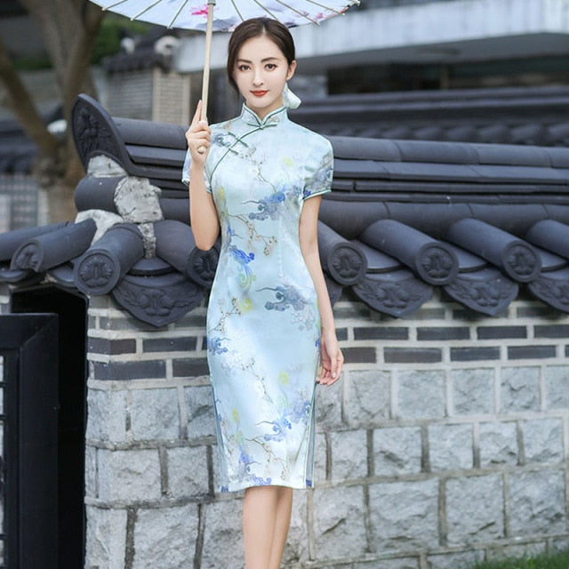 Frauen Sommer Traditionelles Cheongsam Mode Kurzarm Vintage Kleid Kostüme Schlank Plus Size Kleider M bis 5XL