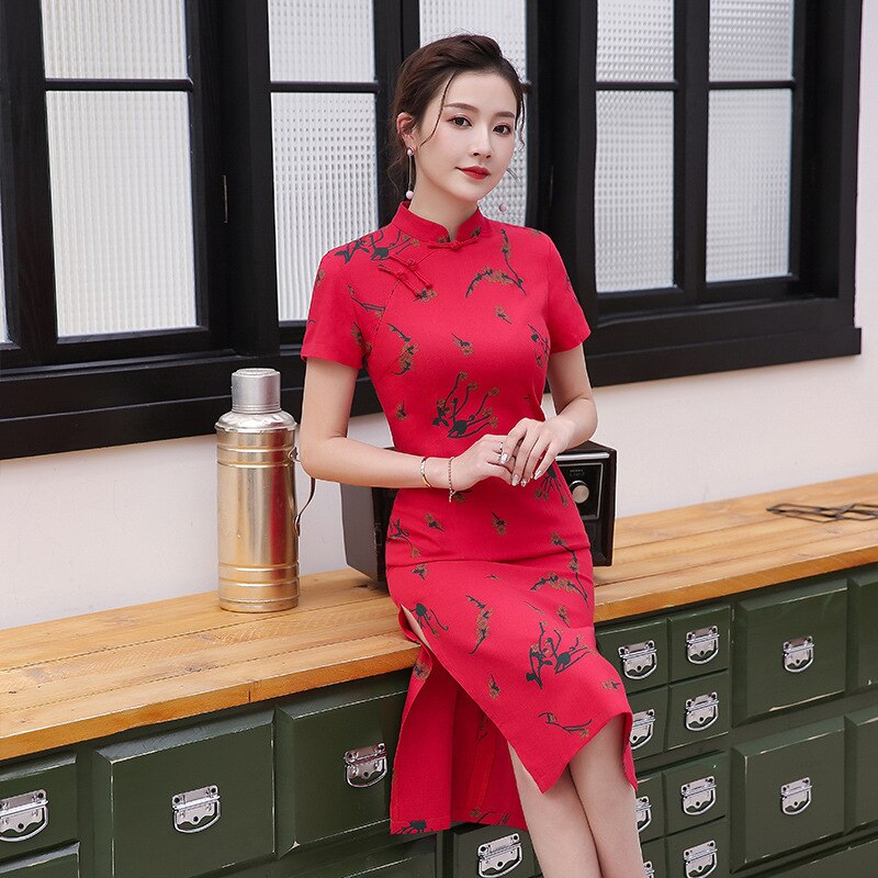 2021 New Linen Cheongsam Chinese Traditional Vintage Dress Fashion Long Dresses Women Qipao S To 3XL