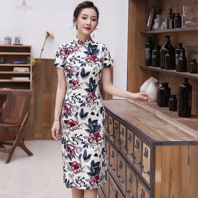 2021 New Linen Cheongsam Chinese Traditional Vintage Dress Fashion Long Dresses Women Qipao S To 3XL
