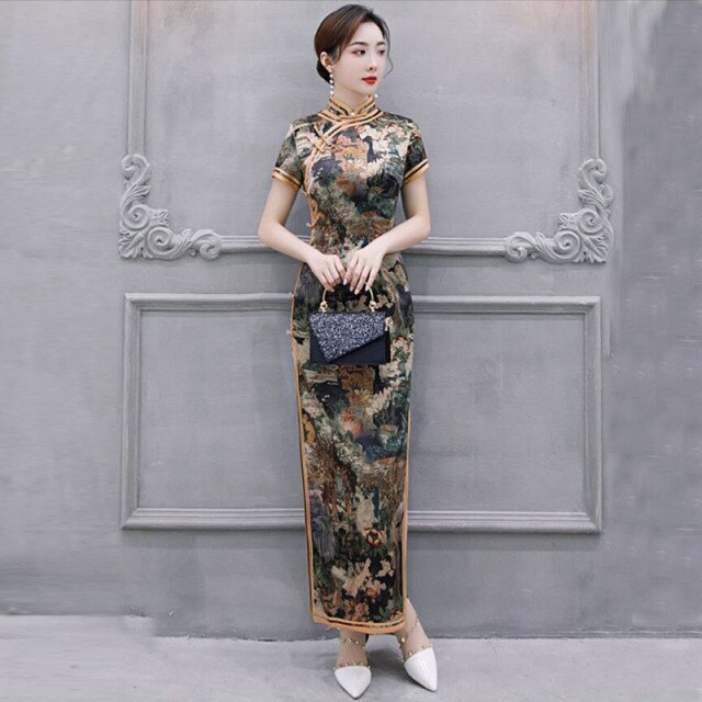 3XL 4XL Qipao estilo chino traje tradicional Sexy C`heongsam Cheongsam túnica de mujer Vintage largo vestido de fiesta de noche de boda