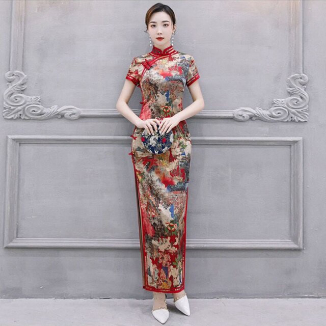 3XL 4XL Qipao Chinese Style Traditional Costume Sexy C`heongsam Cheongsam Women's Robe Vintage Long Wedding Evening Party Dress