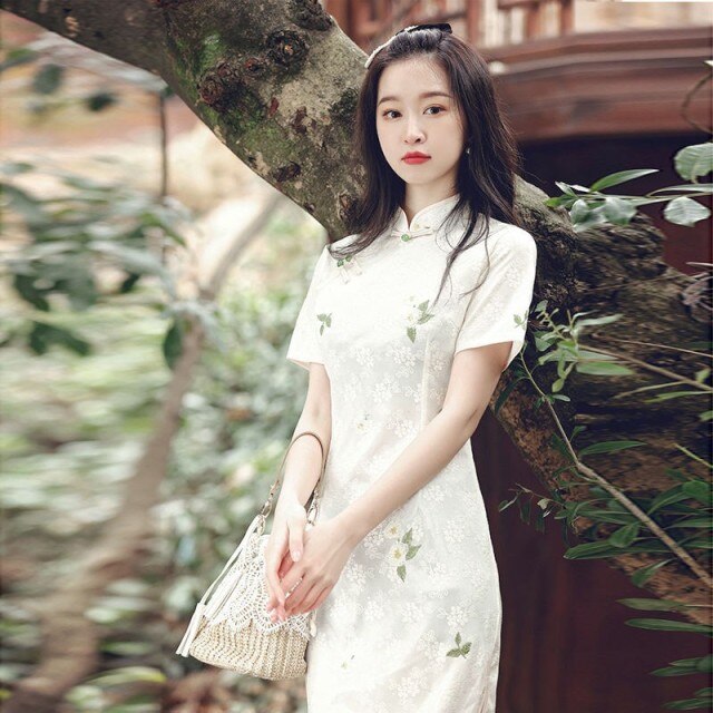 2021 verano nuevo Cheongsam diario chica joven Retro fresco medio largo modificado vestido chino tradicional vestido chino moderno