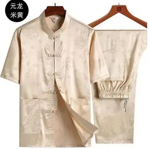 Silk Tang Men's middle-aged clothes summer Casual Short Sleeve trousers two-piece set