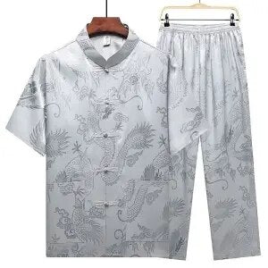 Silk Tang Men's middle-aged clothes summer Casual Short Sleeve trousers two-piece set