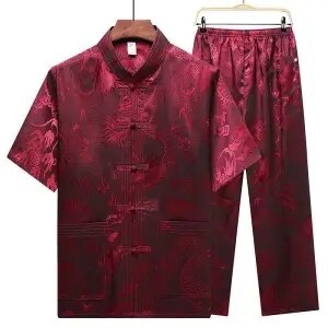 Silk Tang Men's middle-aged clothes summer Casual Short Sleeve trousers two-piece set