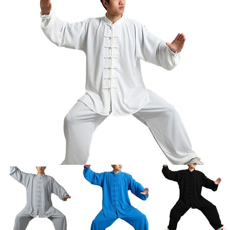 2 Teile / satz Unisex Knopfleiste Hemd Lose Einfarbig Traditionelle Chinesische Tai Chi Anzug Kung Fu Tragen