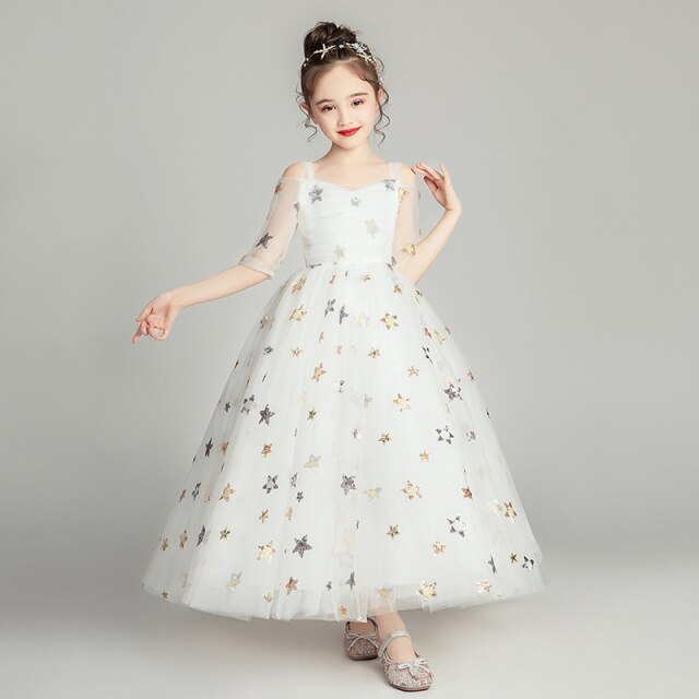2020 Girl Children Wedding Dress Formal long Mesh Princess Prom Dress Party for Girl