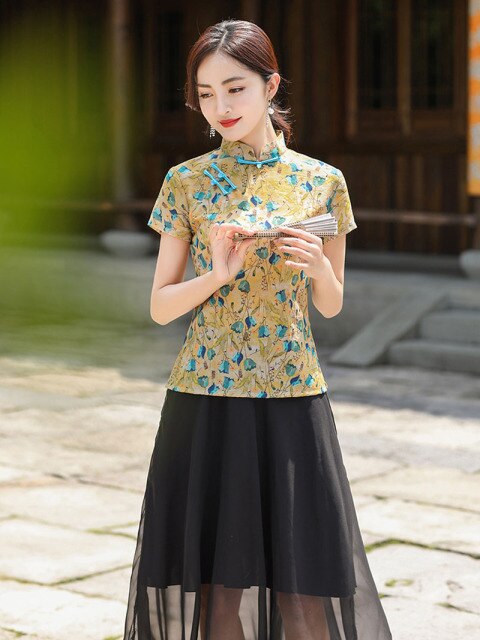 Nuevo estilo Cheongsam traje verano diario Cheongsam Tops falda estilo chino mejorado Tang traje vestido