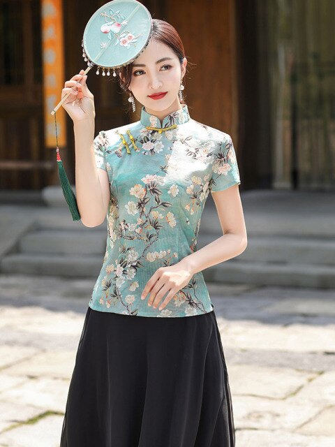 New Style Cheongsam Suit Summer Daily Cheongsam Tops Skirt Chinese Style Improved Tang Suit Dress