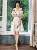 Women White Vintage French A-line Dress 2020 Temperament Hepburn Style Gowns Vestidos