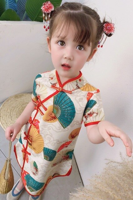Vestido nuevo Cheongsam para niñas 2021, vestido de princesa, Hanfu, traje Tang para niños